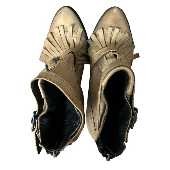Free People | Tan leather block heel fringe boho western booties size 9 - Picture 8 of 16